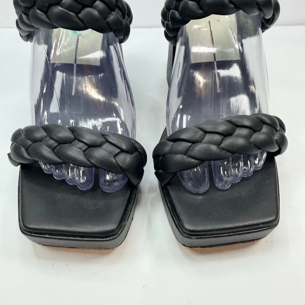 Dolce Vita Womens 7.5 Ashby Platform Sandals Black Braided Square Toe Block Heel